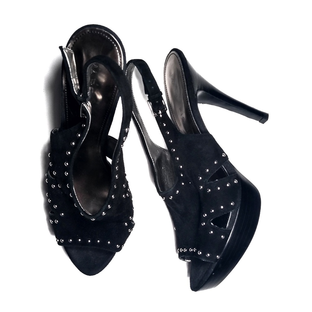 Marc Fisher black suede studded platform heels